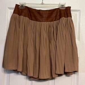 Faux Leather & Chiffon Pleated Tan Skirt